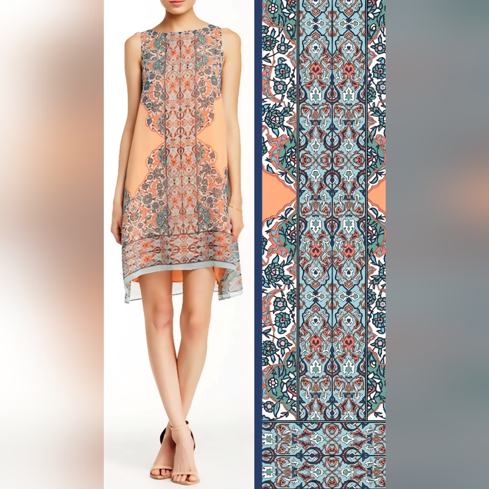 Max Studio Bohemian Floral Sheer Sleeveless Cocktail Midi Dress